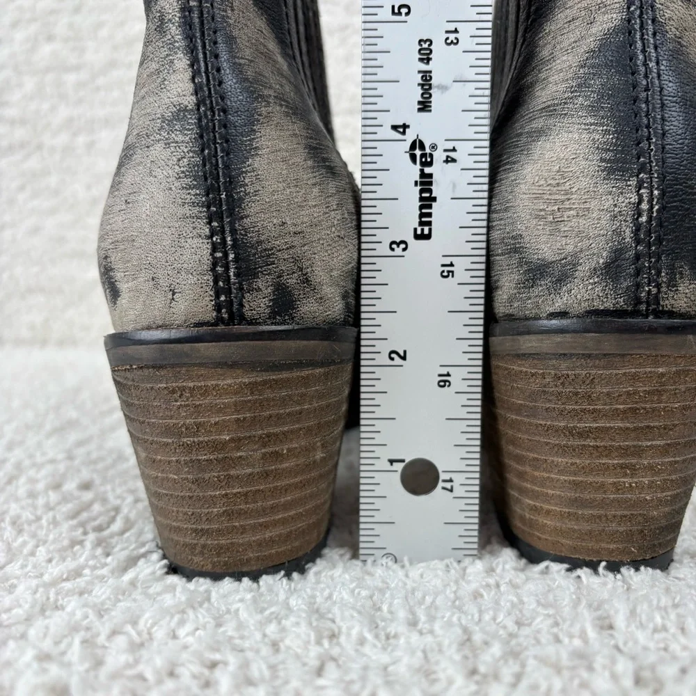 Womens Tie-Dye Black Gray Leather Ankle Booties